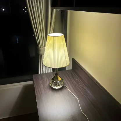 Elegant Pleated Shade Crystal Table Lamp for Living Room Image - 10