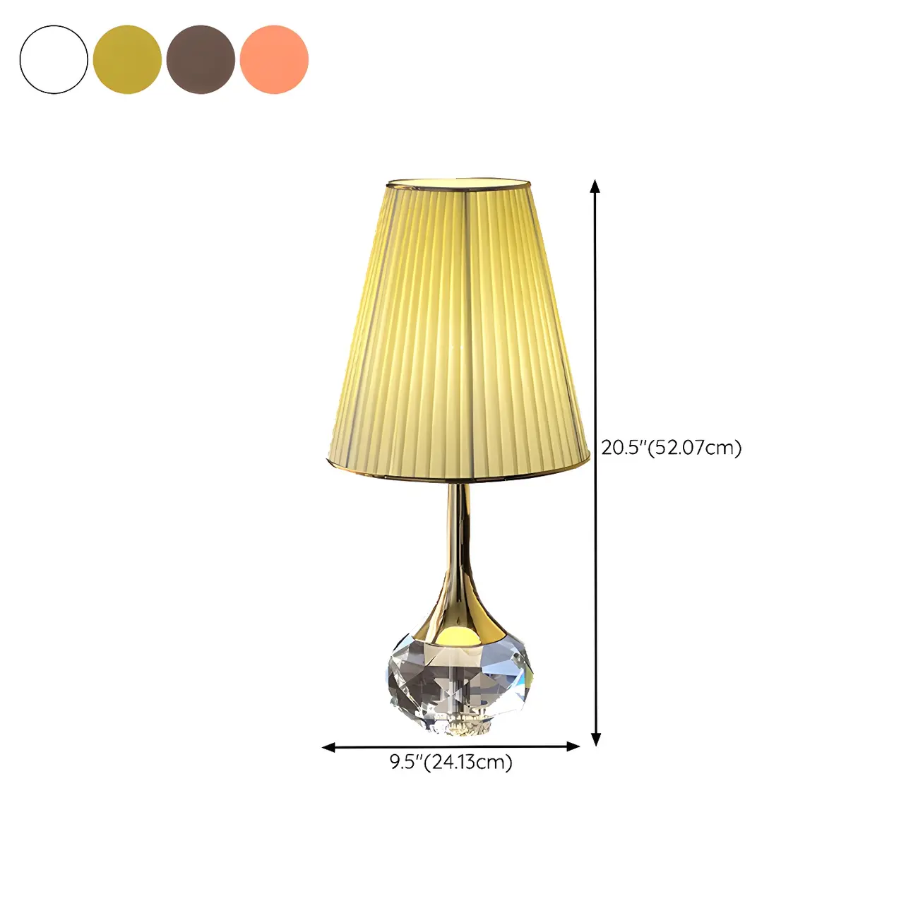 Elegant Pleated Shade Crystal Table Lamp for Living Room #size