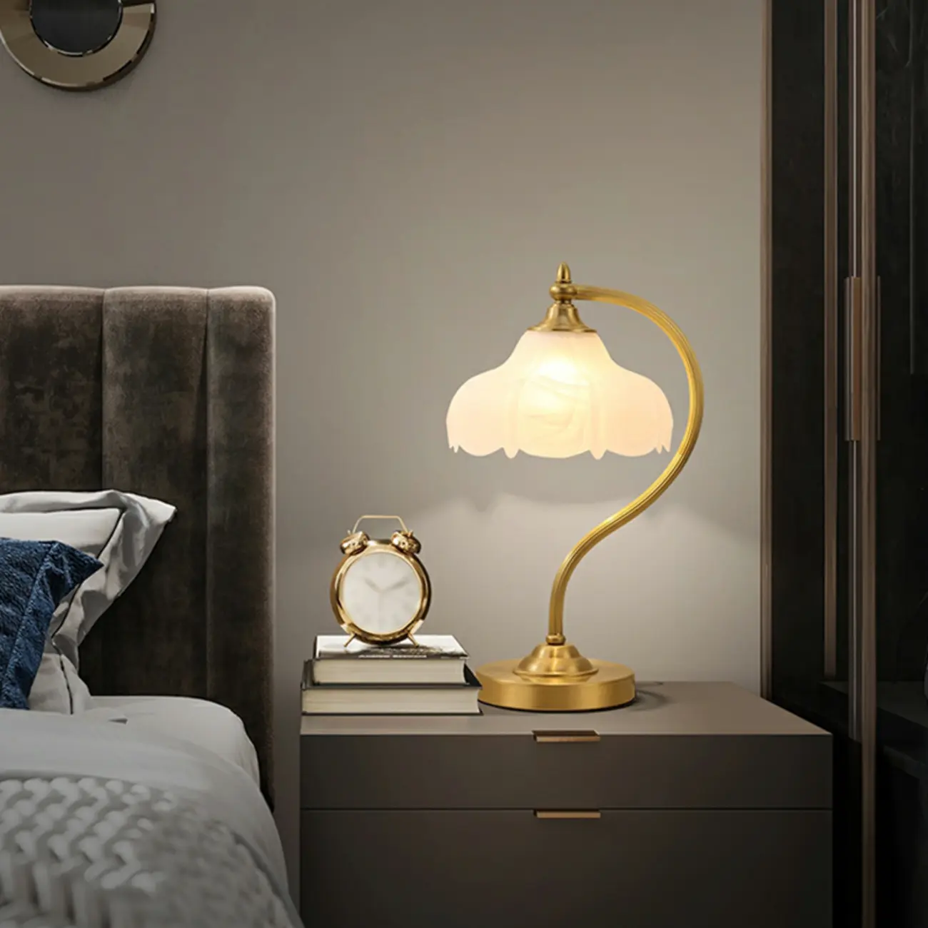 Elegant Glass Flower Golden Table Lamp for Bedroom Image - 1 | homeyfad