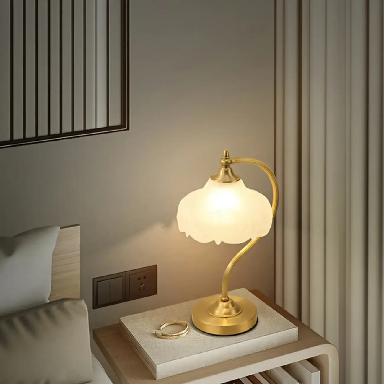 Elegant Glass Flower Golden Table Lamp for Bedroom Image - 2