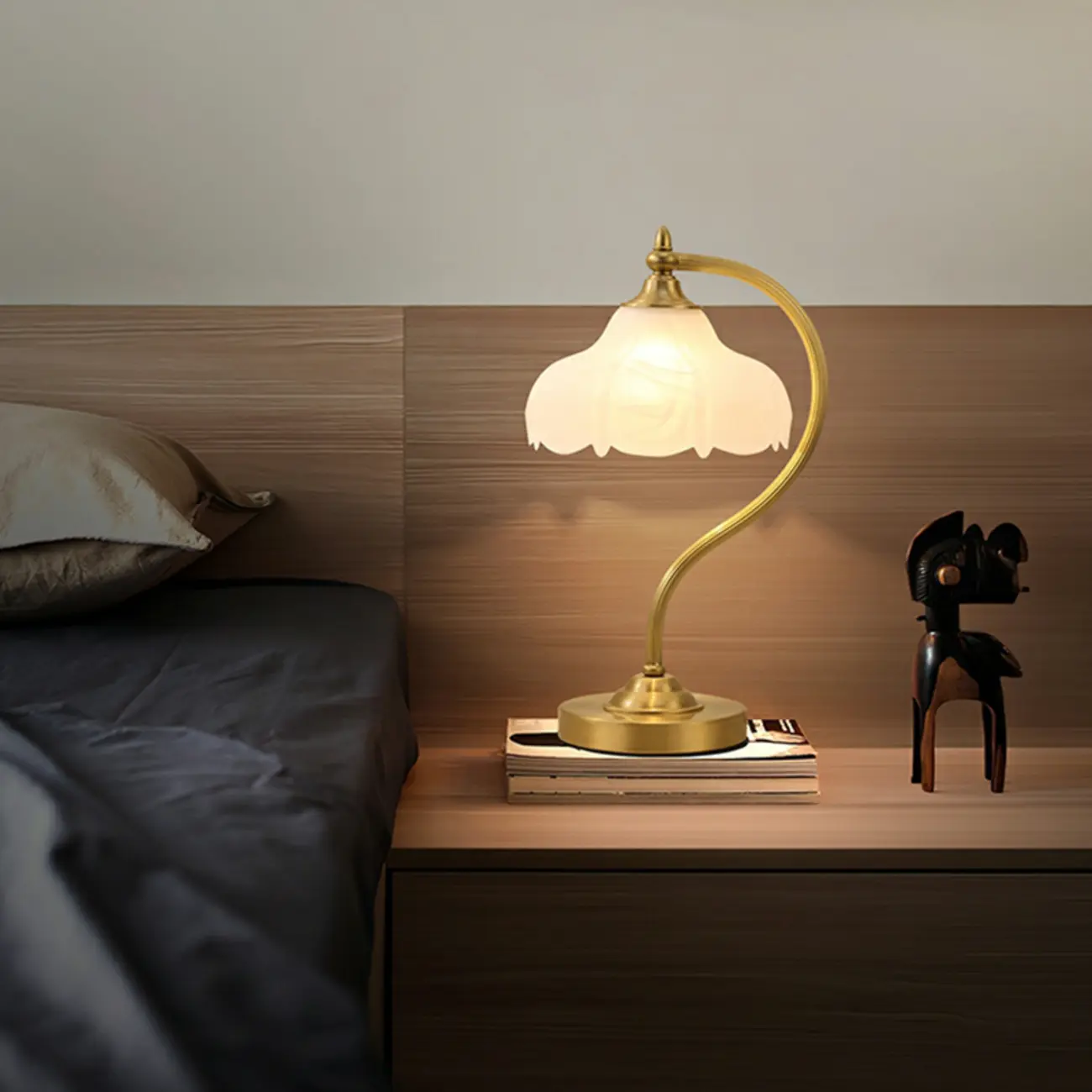 Elegant Glass Flower Golden Table Lamp for Bedroom Image - 3 | homeyfad