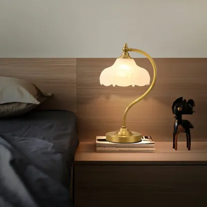 Elegant Glass Flower Golden Table Lamp for Bedroom Image - 3