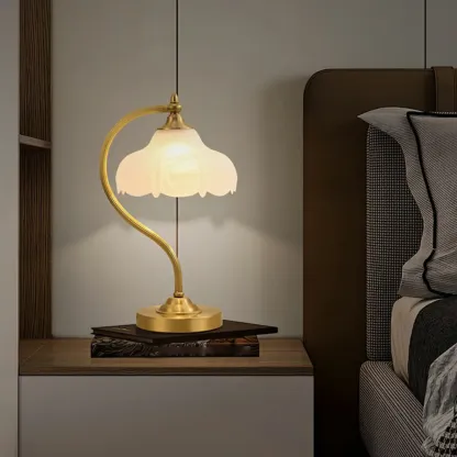 Elegant Glass Flower Golden Table Lamp for Bedroom Image - 4