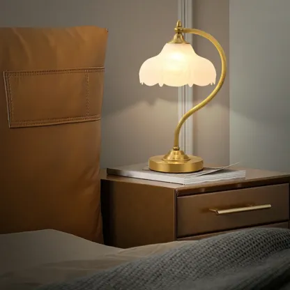 Elegant Glass Flower Golden Table Lamp for Bedroom Image - 10