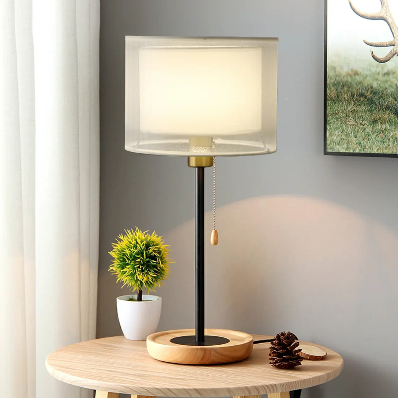 Modern Geometric Table Lamp Pull Chain Switch for Residential Image - 3 | homeyfad