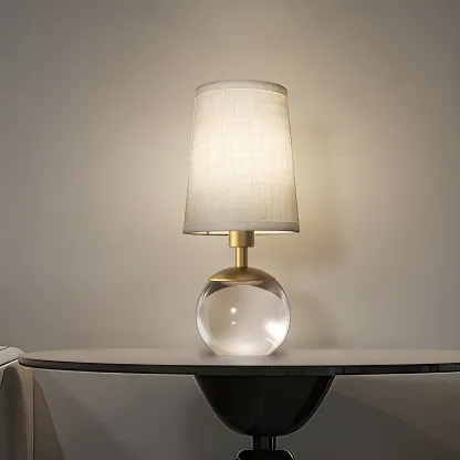 Elegant Clear Glass Bedside Lamp White Geomatric Shade Image - 4