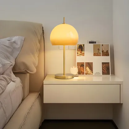 Nordic Orange Glass Dome Gold Bedside Lamp Image - 1