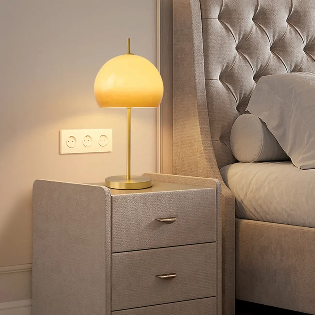 Nordic Orange Glass Dome Gold Bedside Lamp Image - 3