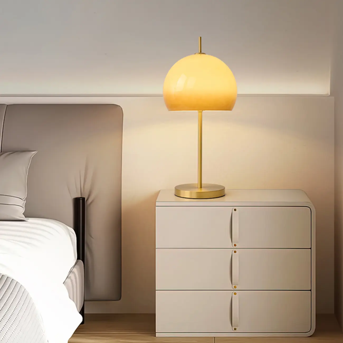 Nordic Orange Glass Dome Gold Bedside Lamp Image - 4 | homeyfad