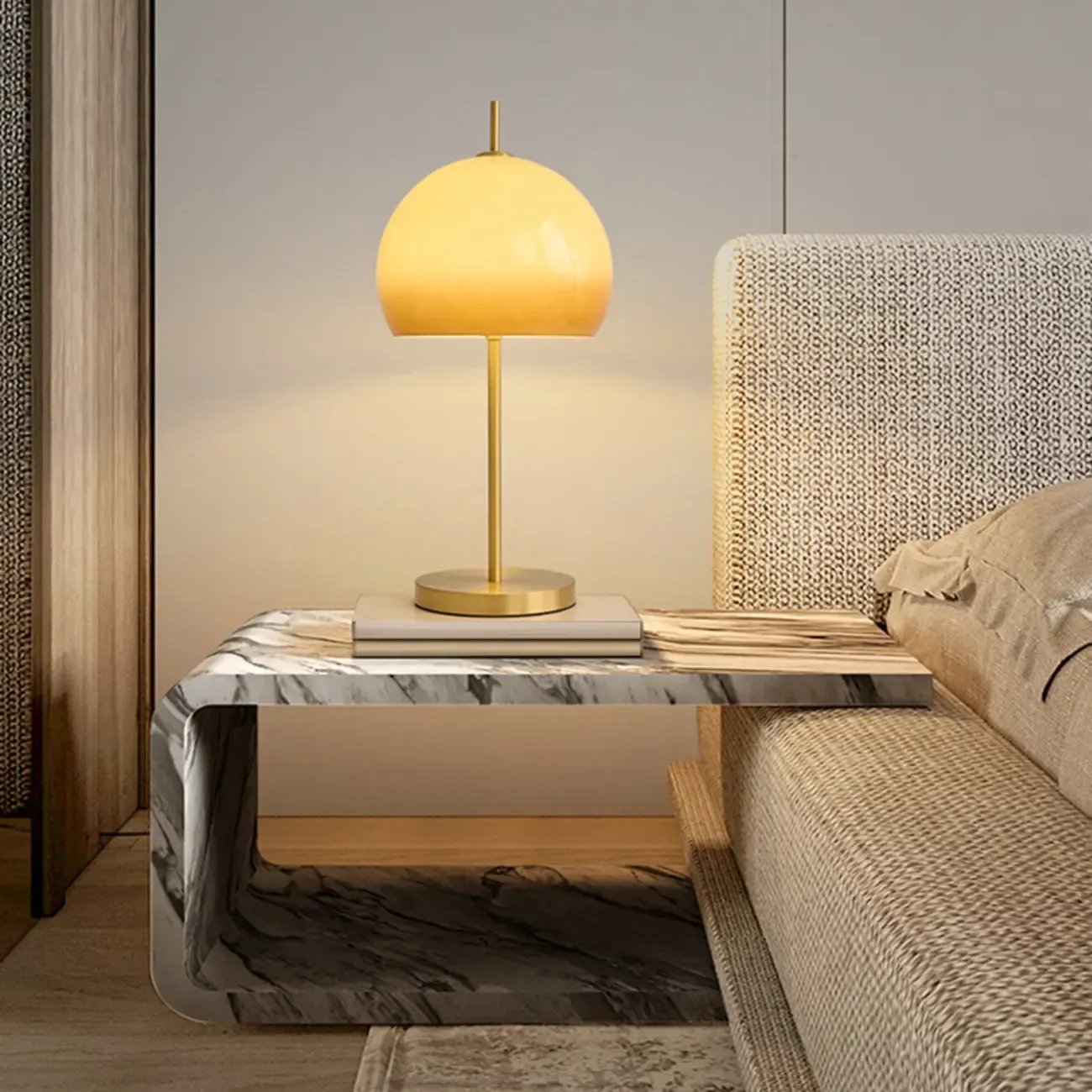 Nordic Orange Glass Dome Gold Bedside Lamp Image - 10