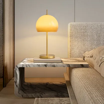 Nordic Orange Glass Dome Gold Bedside Lamp Image - 10