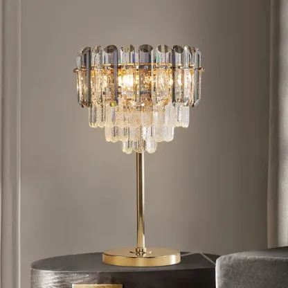 Glamorous Geometric Crystal Table Lamp Golden for Living Room Image - 1