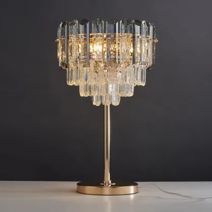 Glamorous Geometric Crystal Table Lamp Golden for Living Room Image - 2