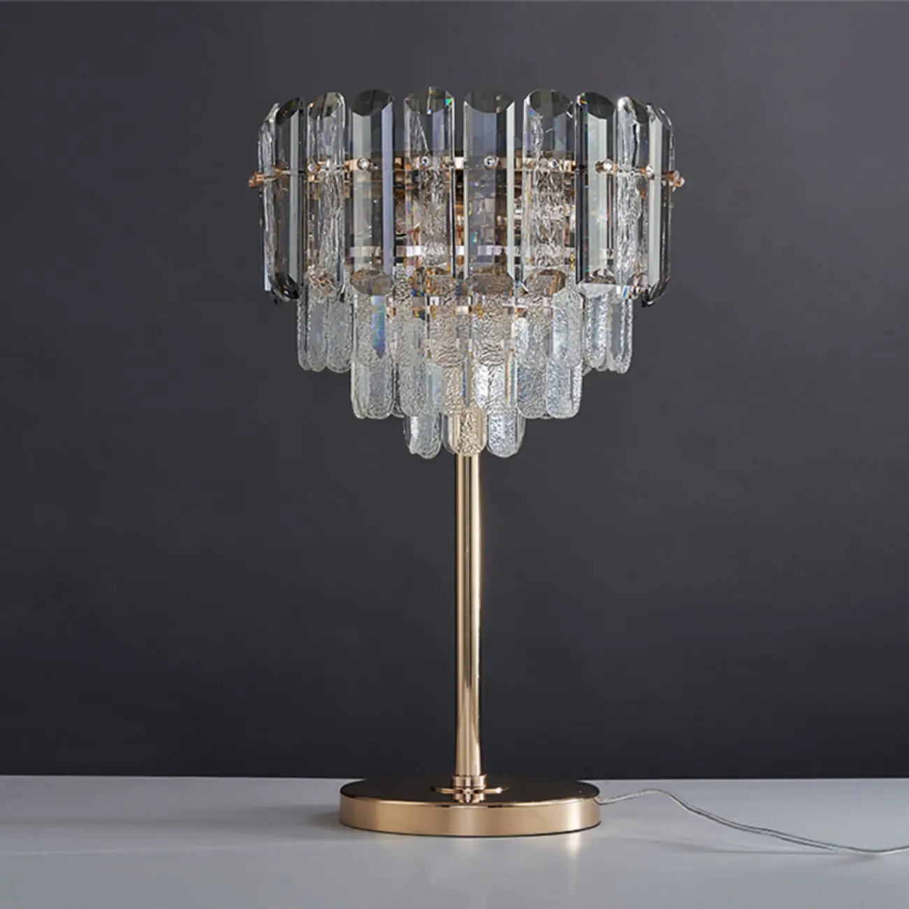 Glamorous Geometric Crystal Table Lamp Golden for Living Room Image - 3 | homeyfad