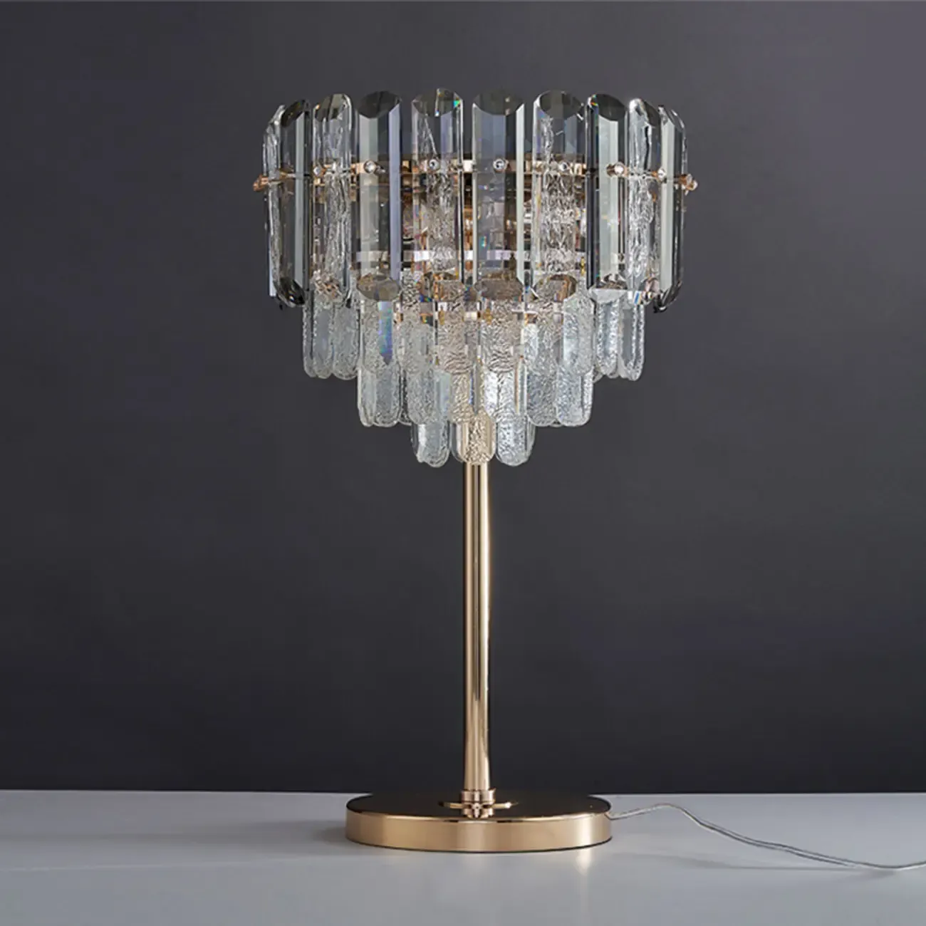 Glamorous Geometric Crystal Table Lamp Golden for Living Room Image - 3