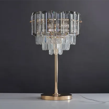 Glamorous Geometric Crystal Table Lamp Golden for Living Room Image - 3