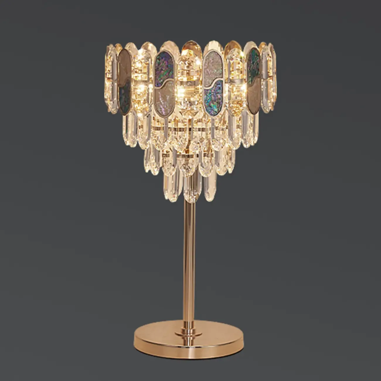 Glamorous Geometric Crystal Table Lamp Golden for Living Room Image - 4