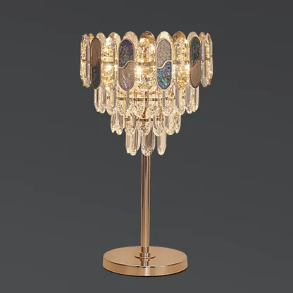Glamorous Geometric Crystal Table Lamp Golden for Living Room Image - 4