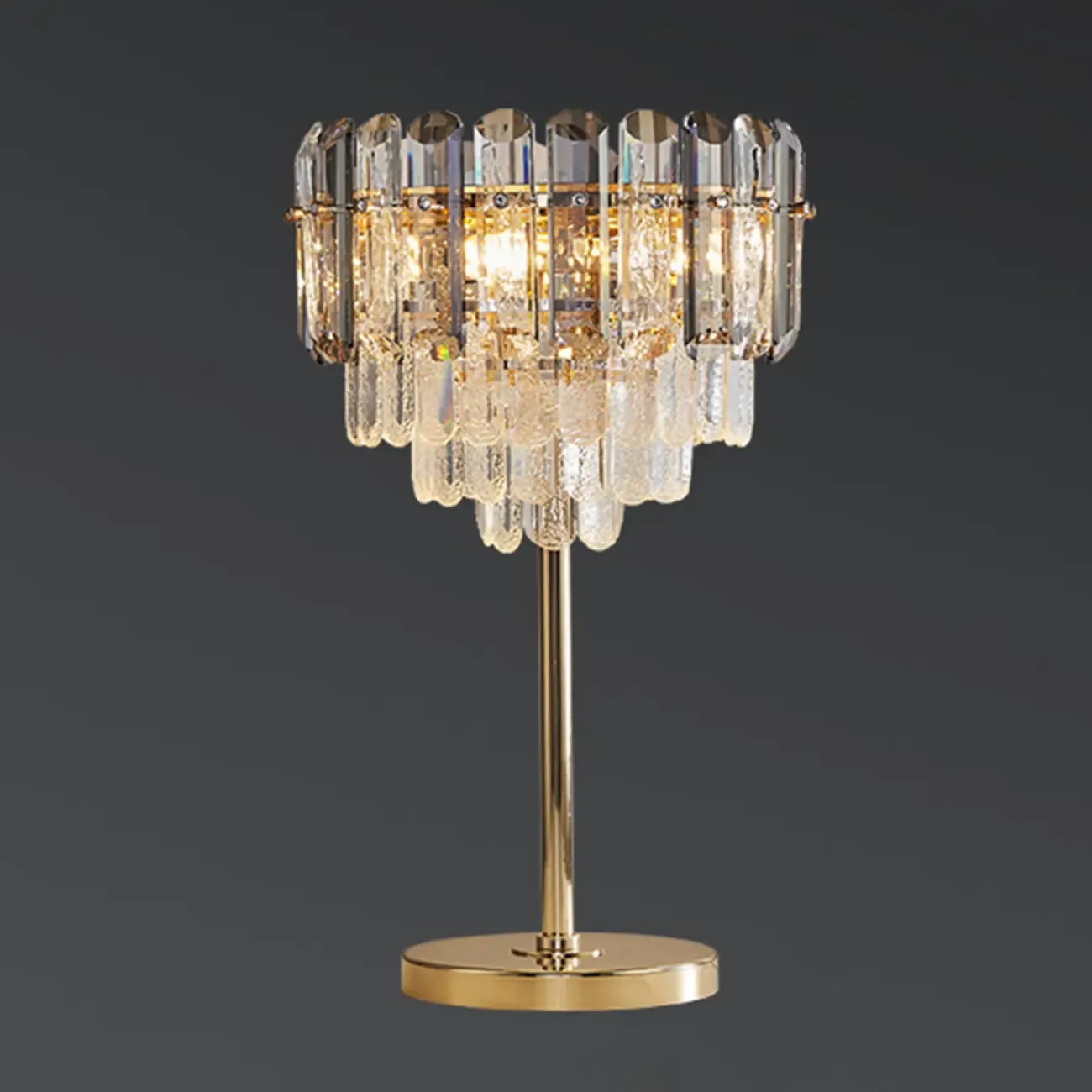 Glamorous Geometric Crystal Table Lamp Golden for Living Room Image - 6