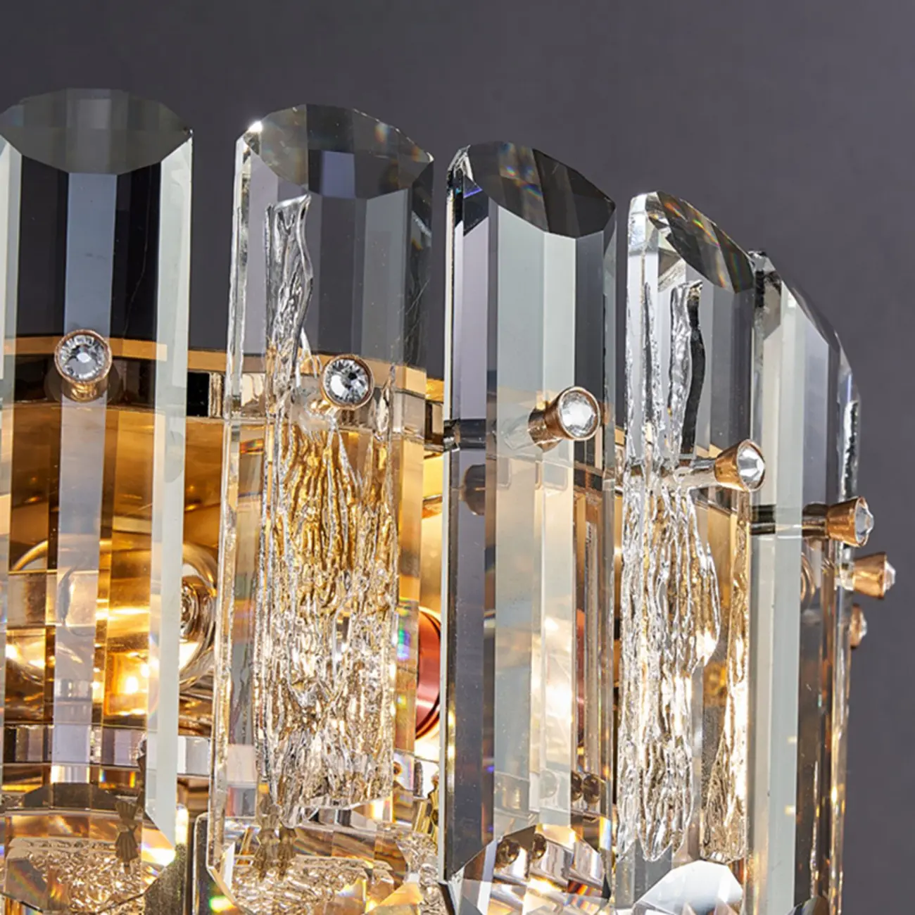 Glamorous Geometric Crystal Table Lamp Golden for Living Room Image - 8 | homeyfad