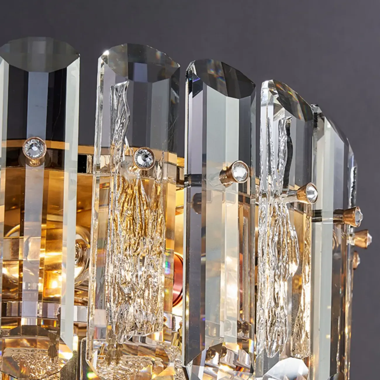 Glamorous Geometric Crystal Table Lamp Golden for Living Room Image - 8