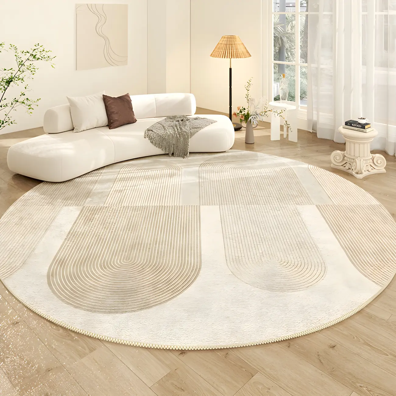Indoor Anti-Slip Polyester Striped Round Area Rug Image - 1 | homeyfad