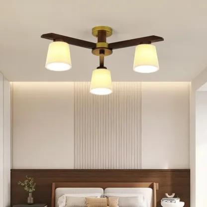 Cylinder Indoor Semi Flush Ceiling Light with Fabric Shade  Image - 2