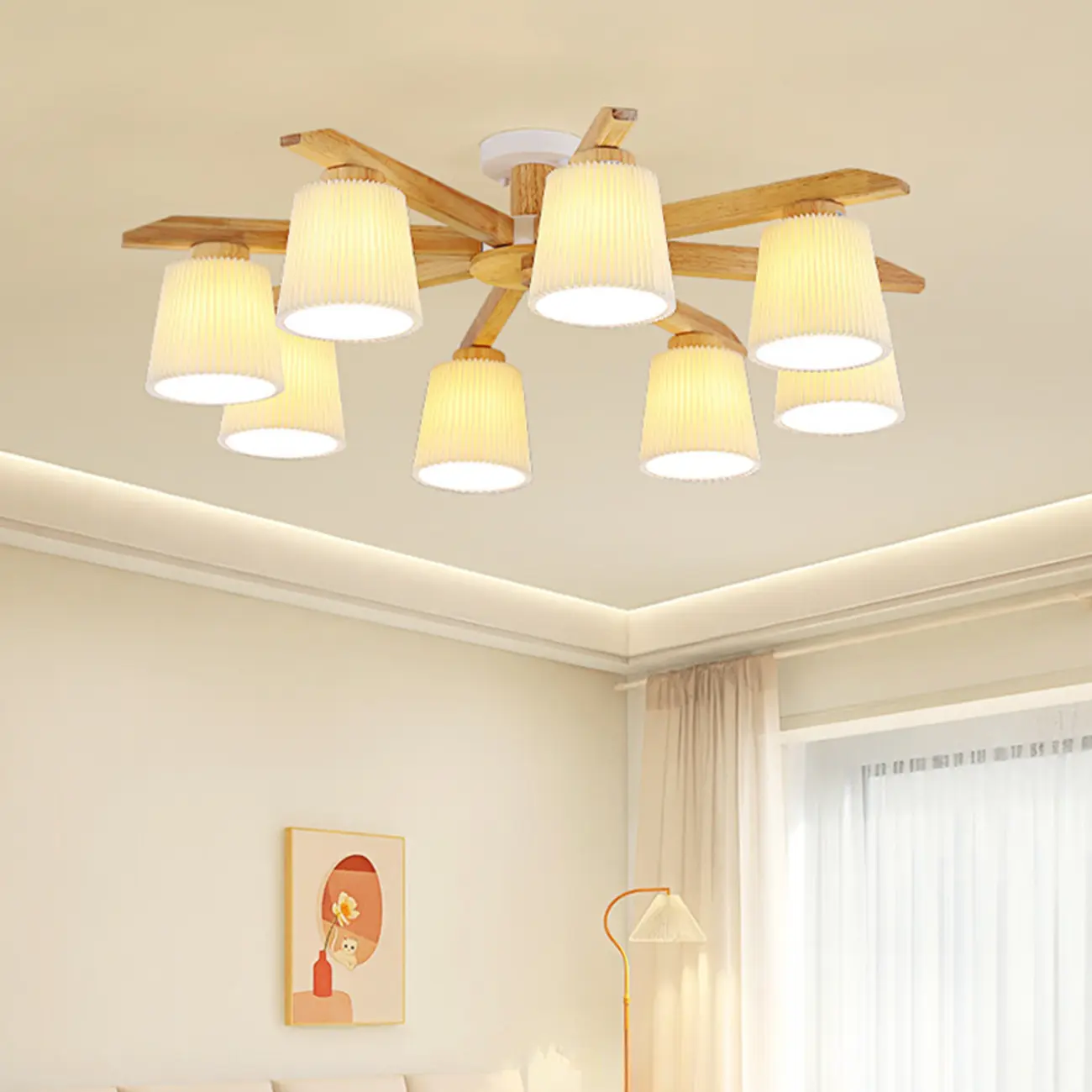 Cylinder Indoor Semi Flush Ceiling Light with Fabric Shade  Image - 3 | homeyfad
