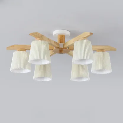 Cylinder Indoor Semi Flush Ceiling Light with Fabric Shade  Image - 7