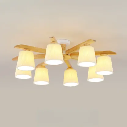 Cylinder Indoor Semi Flush Ceiling Light with Fabric Shade  Image - 8