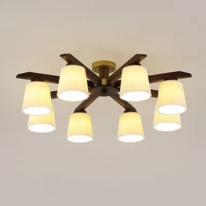 Cylinder Indoor Semi Flush Ceiling Light with Fabric Shade  Image - 10