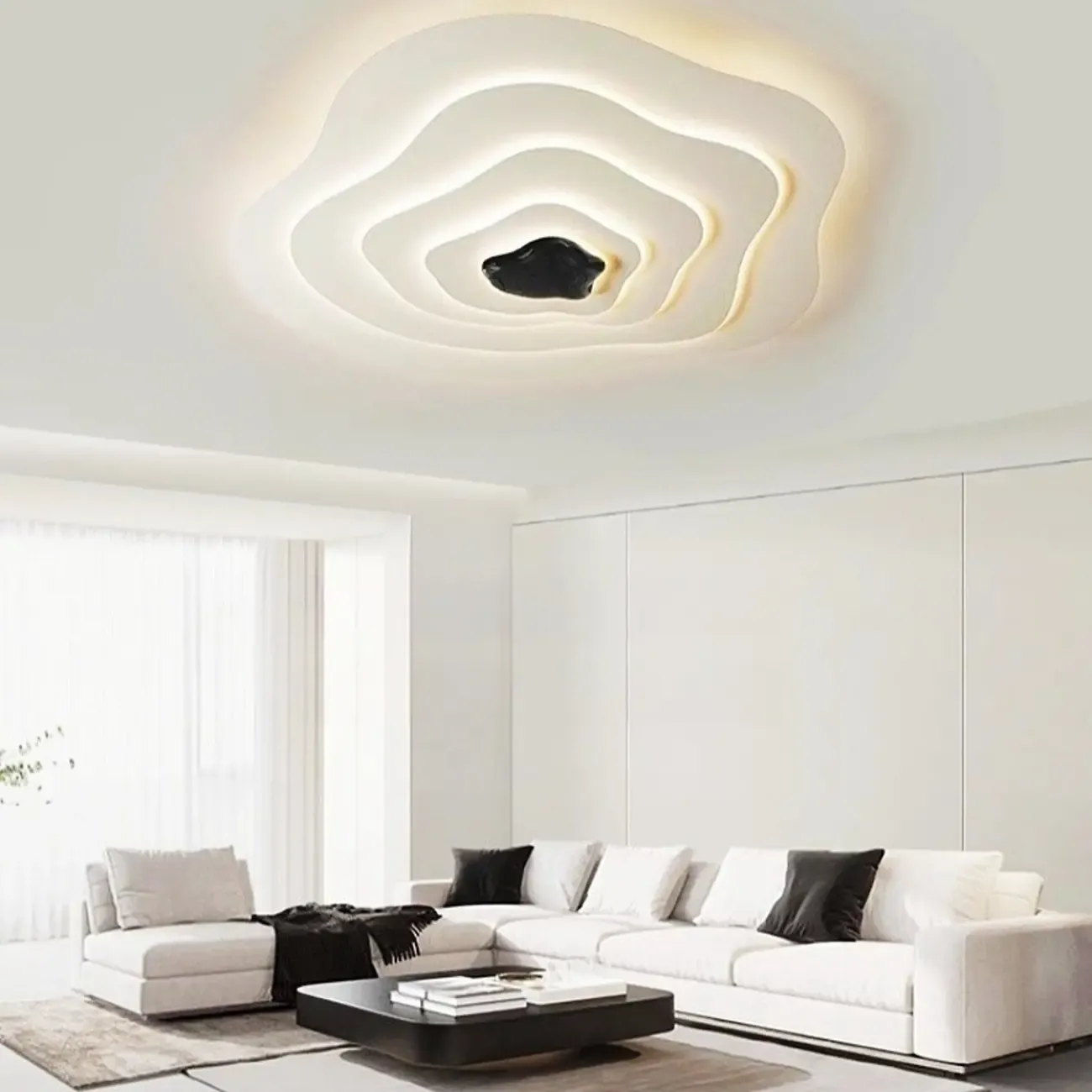 Modern Dimmable Tier Resin Flush Ceiling Light for Bedroom Image - 2