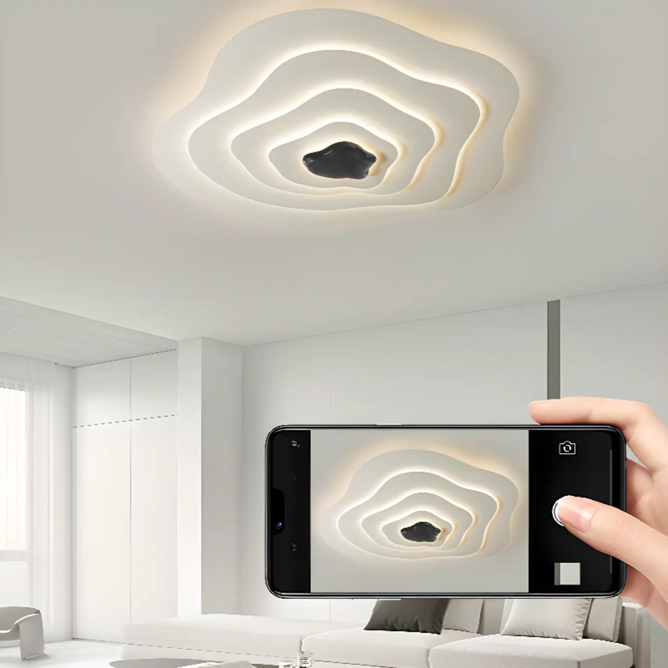 Modern Dimmable Tier Resin Flush Ceiling Light for Bedroom Image - 4 | homeyfad