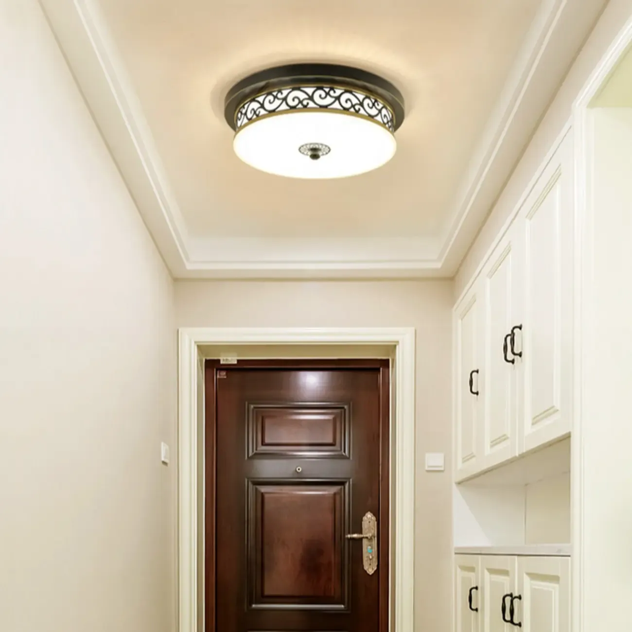 Modern White Glass Flush Ceiling Light for Residential Space Image - 1