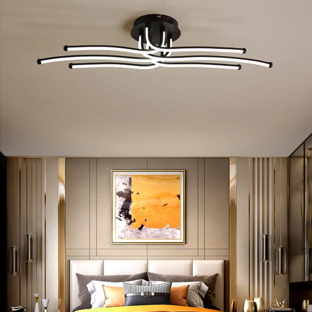 Modern Linear Semi Flush Ceiling Light with Silica Gel Shade Image - 1 | homeyfad