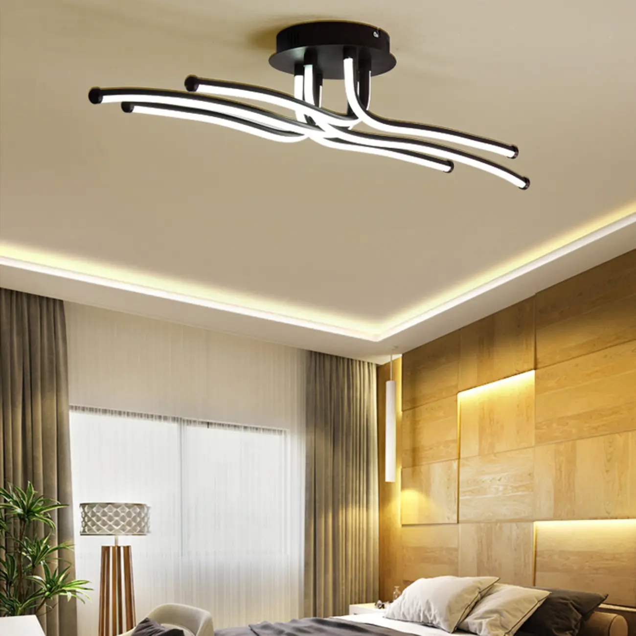 Modern Linear Semi Flush Ceiling Light with Silica Gel Shade Image - 2 | homeyfad