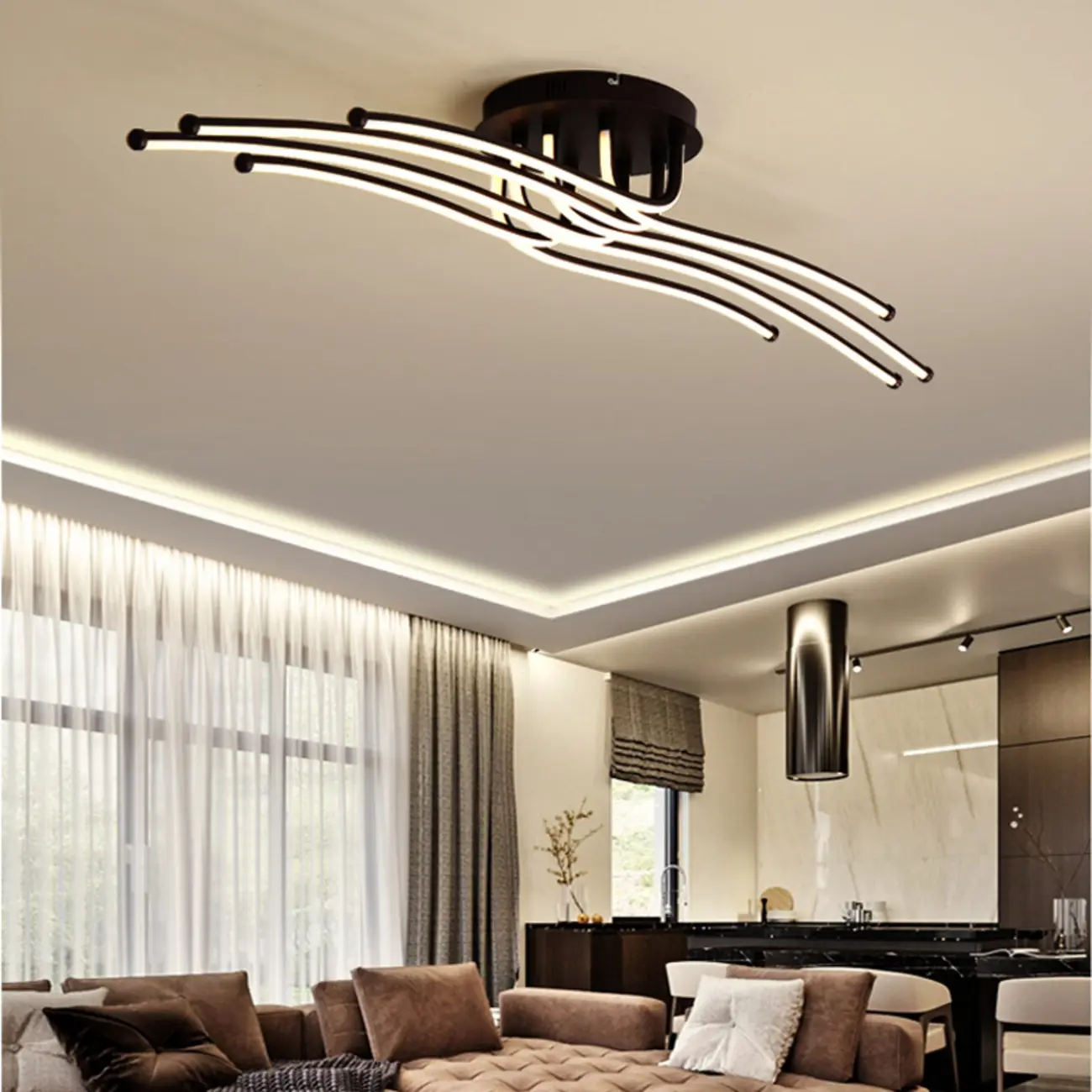 Modern Linear Semi Flush Ceiling Light with Silica Gel Shade Image - 3 | homeyfad