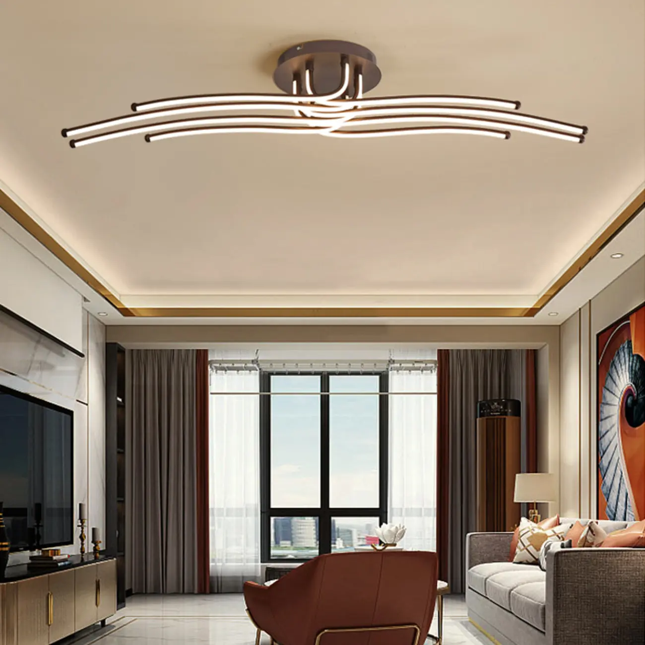 Modern Linear Semi Flush Ceiling Light with Silica Gel Shade Image - 4 | homeyfad