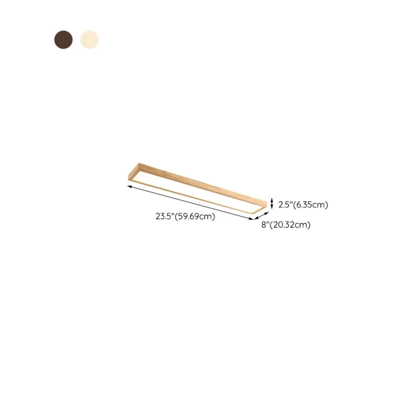 Rectangle Indoor LED Flush Ceiling Light in Natural Finish #size