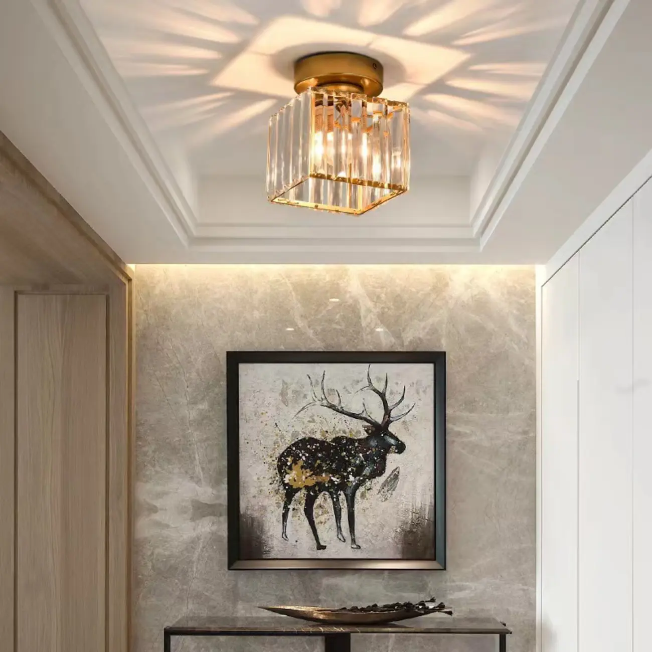 Elegant Crystal Semi Flush Ceiling Light for Living Room Use Image - 1 | homeyfad