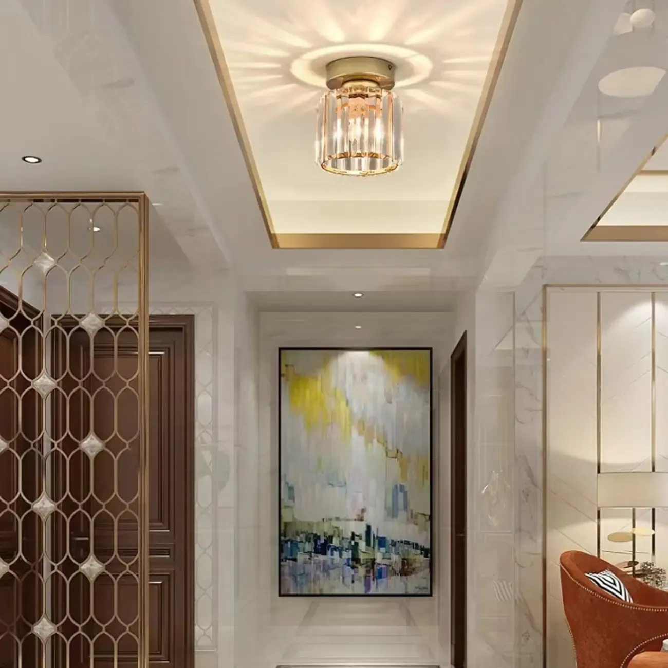 Elegant Crystal Semi Flush Ceiling Light for Living Room Use Image - 6