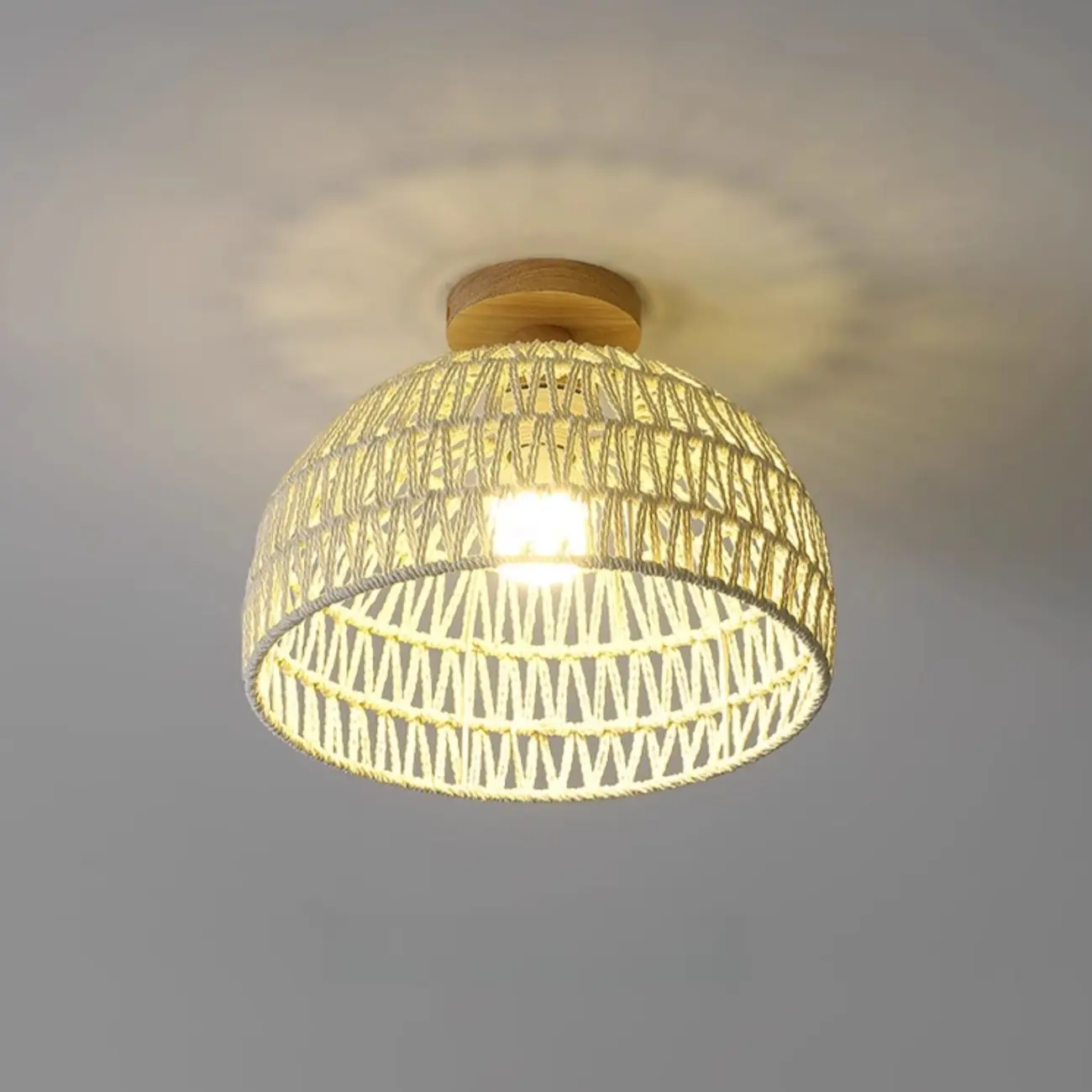 Natural Finish Semi Flush Ceiling Light with Rope Dome Shade Image - 7 | homeyfad