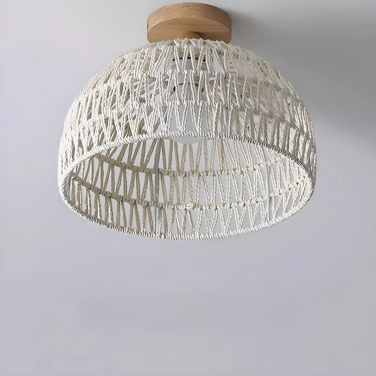 Natural Finish Semi Flush Ceiling Light with Rope Dome Shade Image - 8