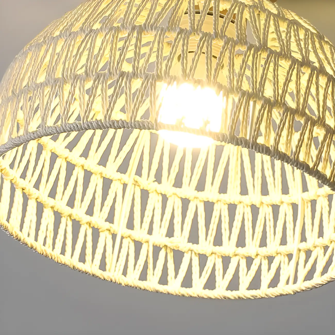 Natural Finish Semi Flush Ceiling Light with Rope Dome Shade Image - 9 | homeyfad