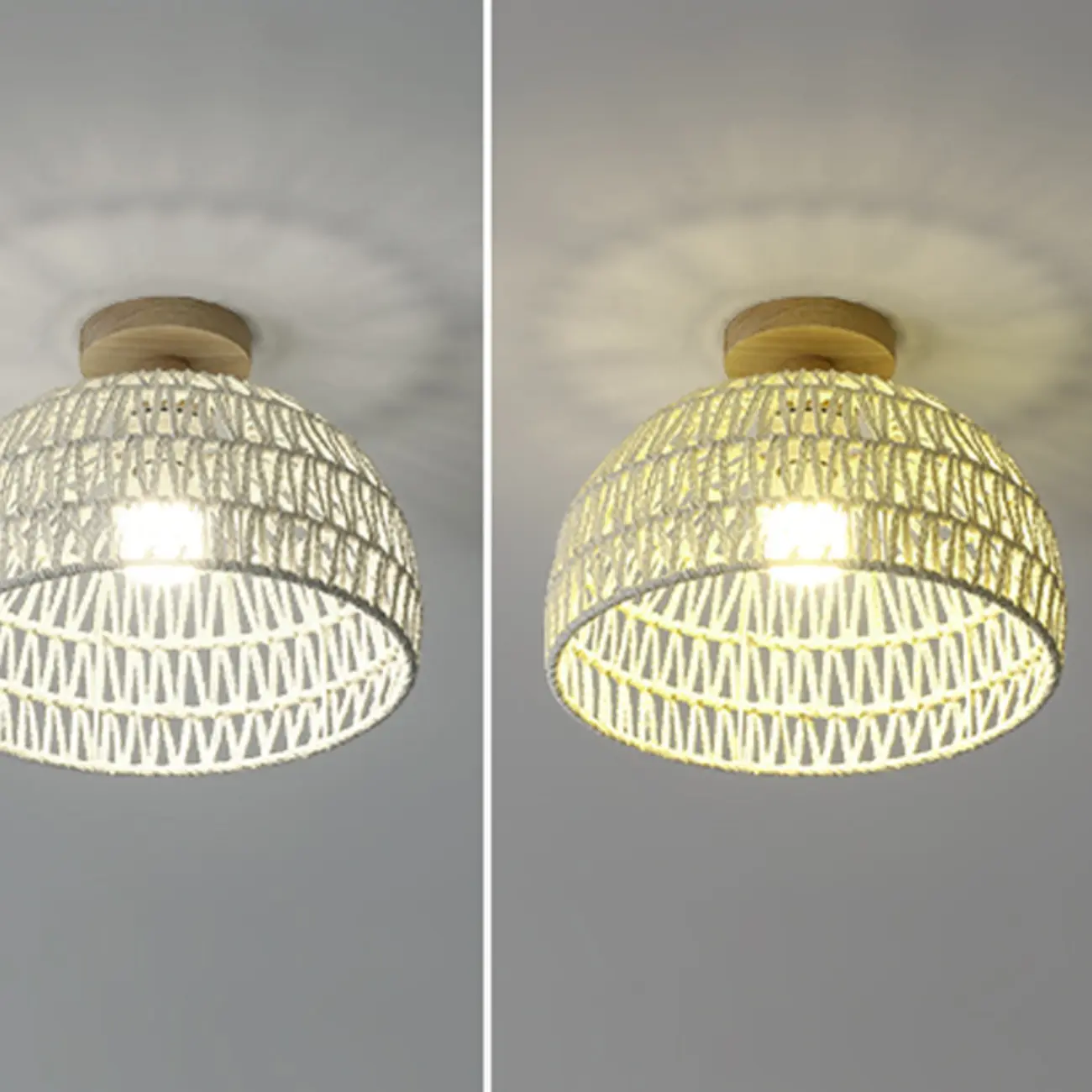 Natural Finish Semi Flush Ceiling Light with Rope Dome Shade Image - 10 | homeyfad