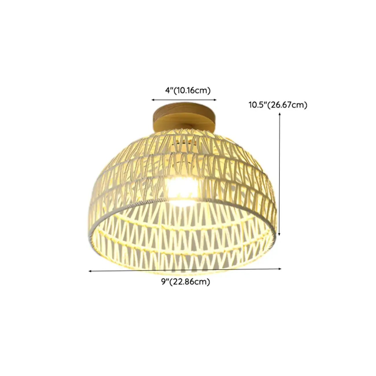 Natural Finish Semi Flush Ceiling Light with Rope Dome Shade #size