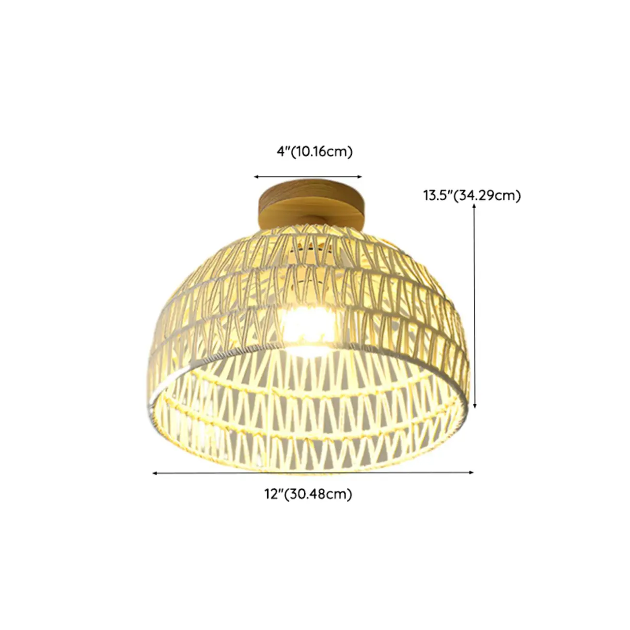 Natural Finish Semi Flush Ceiling Light with Rope Dome Shade Image - 12 | homeyfad