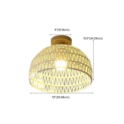 Natural Finish Semi Flush Ceiling Light with Rope Dome Shade Image - 12