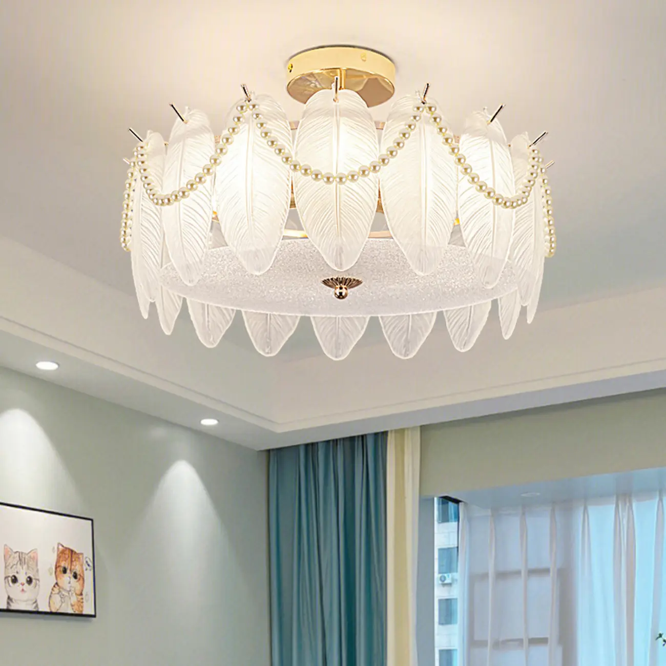 8" Modern Semi Flush Mount Ceiling Light for Living Room Image - 3 | homeyfad