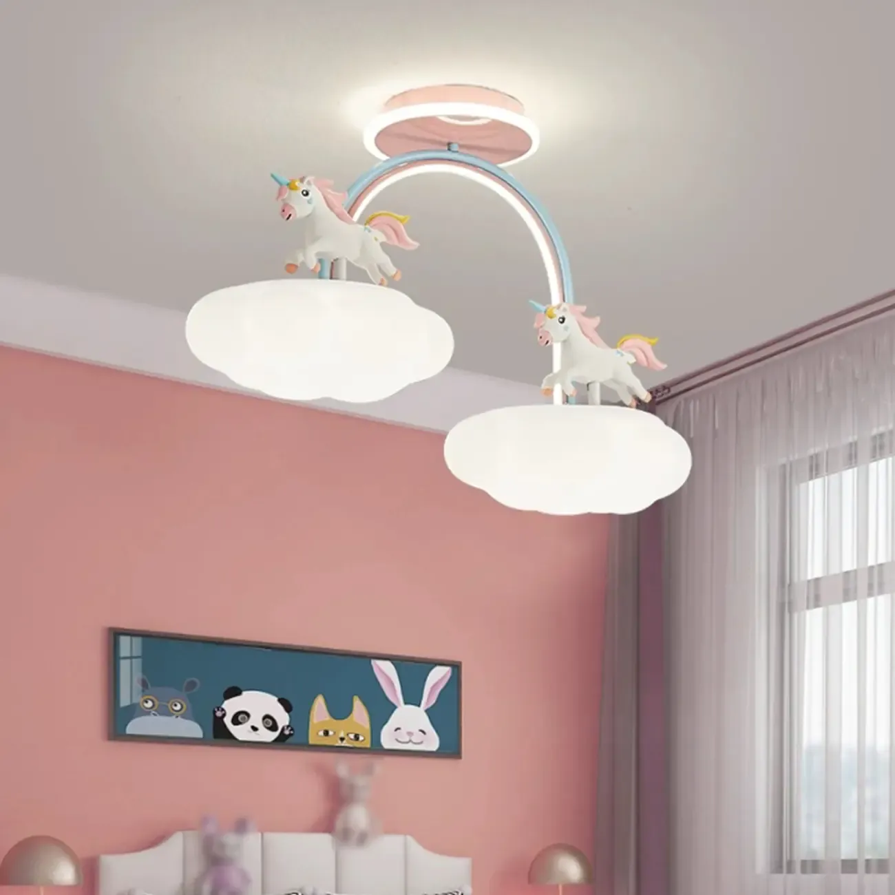 Kids Dimmable Semi-Flush Mount Ceiling Light for Bedroom Image - 2